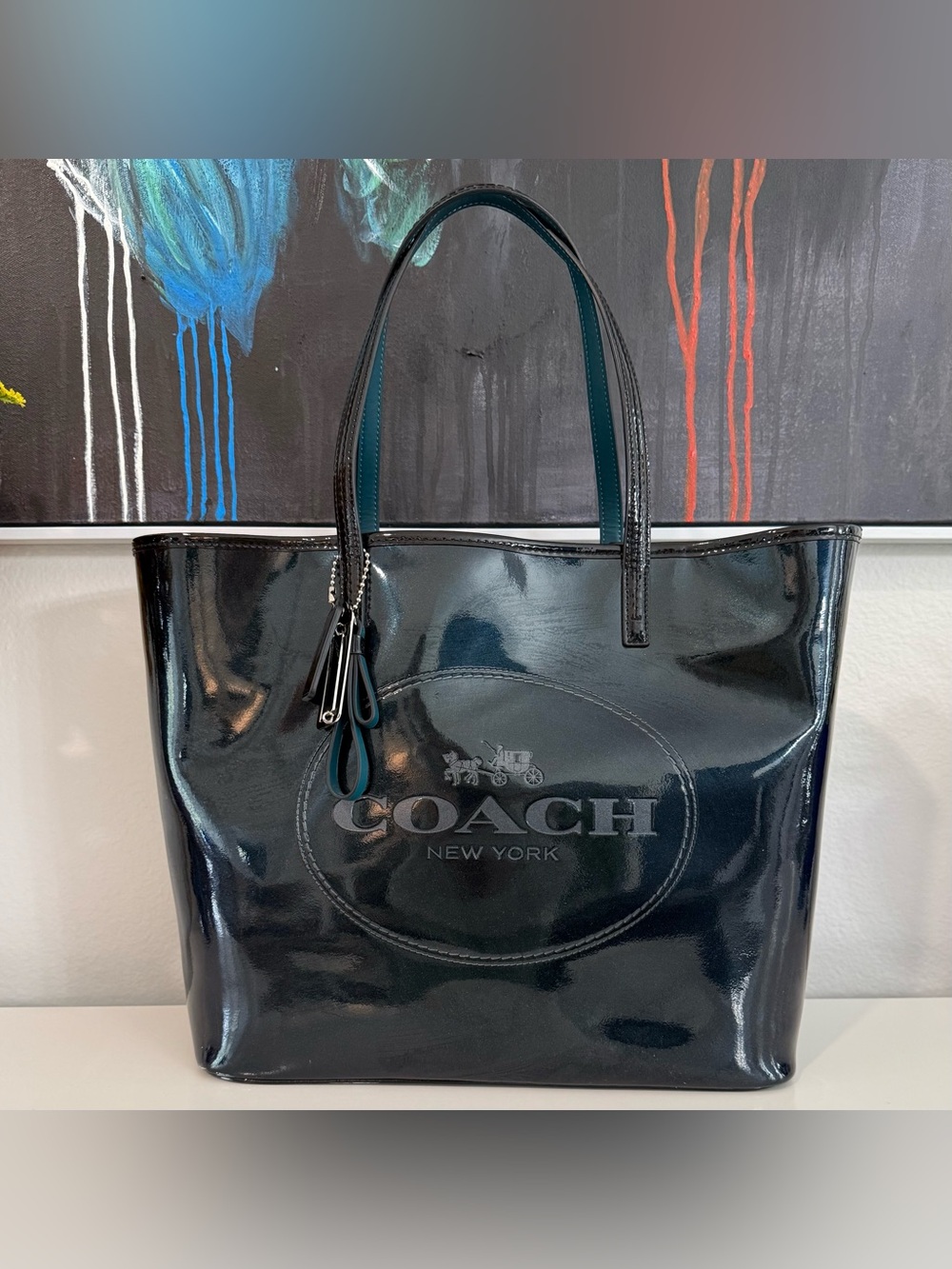 COACH Glossy Black Patent with shimmer Tote - Picture 2 of 6